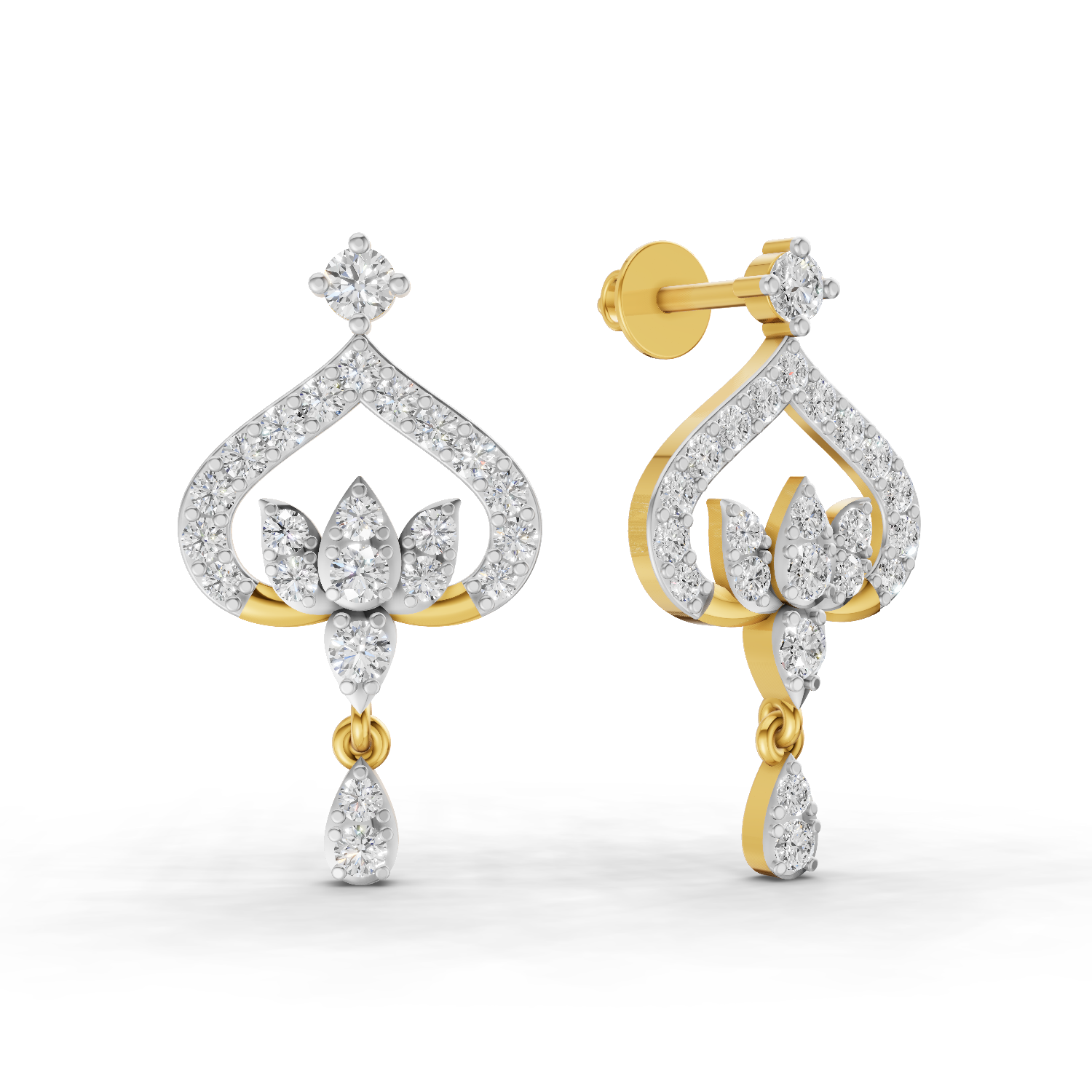 Lab Grown Diamond Earrings 0.76 Carat IGI Certified Round Shape F-G VS Quality| 925 Sterling Silver Gold Plated Diamond Lotus Bloom Earrings