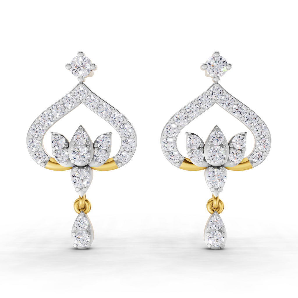 Lab Grown Diamond Earrings 0.76 Carat IGI Certified Round Shape F-G VS Quality| 925 Sterling Silver Gold Plated Diamond Lotus Bloom Earrings