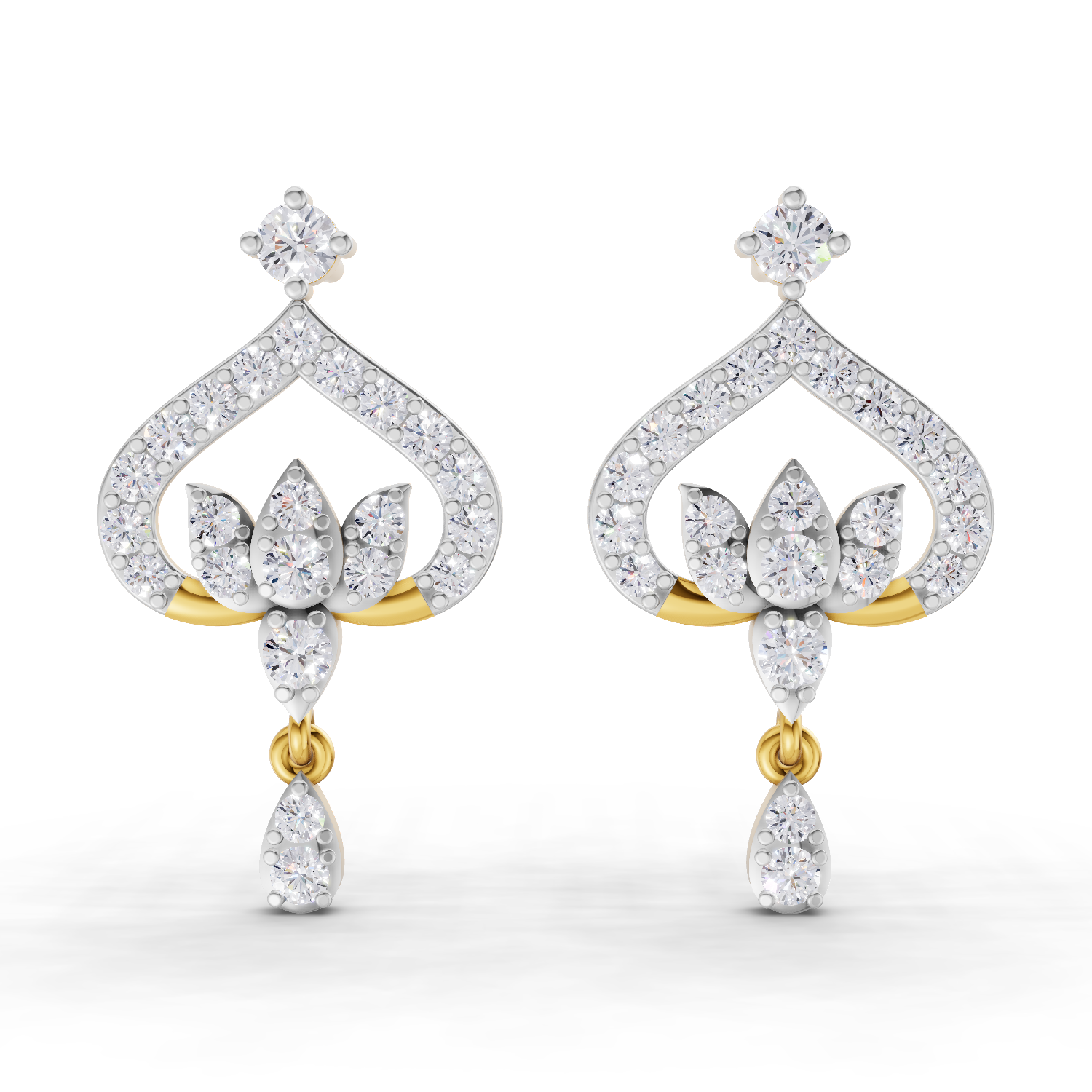 Lab Grown Diamond Earrings 0.76 Carat IGI Certified Round Shape F-G VS Quality| 925 Sterling Silver Gold Plated Diamond Lotus Bloom Earrings