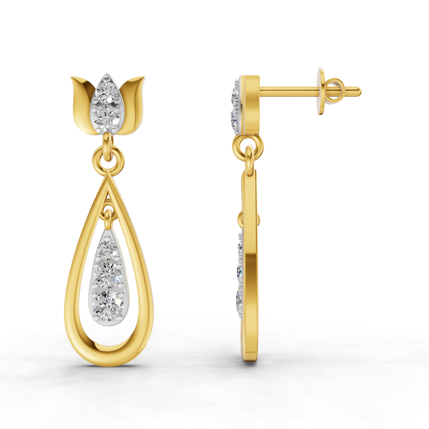 Lab Grown Diamond Earrings 0.46 Carat IGI Certified Round Shape F-G VS | 925 Sterling Silver Yellow Gold Plated Lotus Earrings