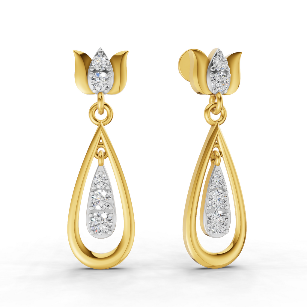Lab Grown Diamond Earrings 0.46 Carat IGI Certified Round Shape F-G VS | 925 Sterling Silver Yellow Gold Plated Lotus Earrings