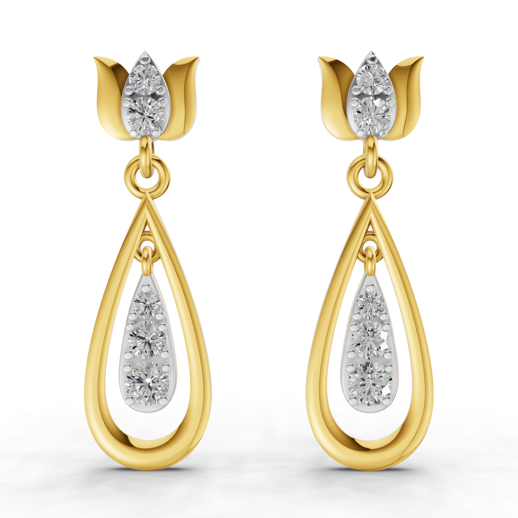 Lab Grown Diamond Earrings 0.46 Carat IGI Certified Round Shape F-G VS | 925 Sterling Silver Yellow Gold Plated Lotus Earrings