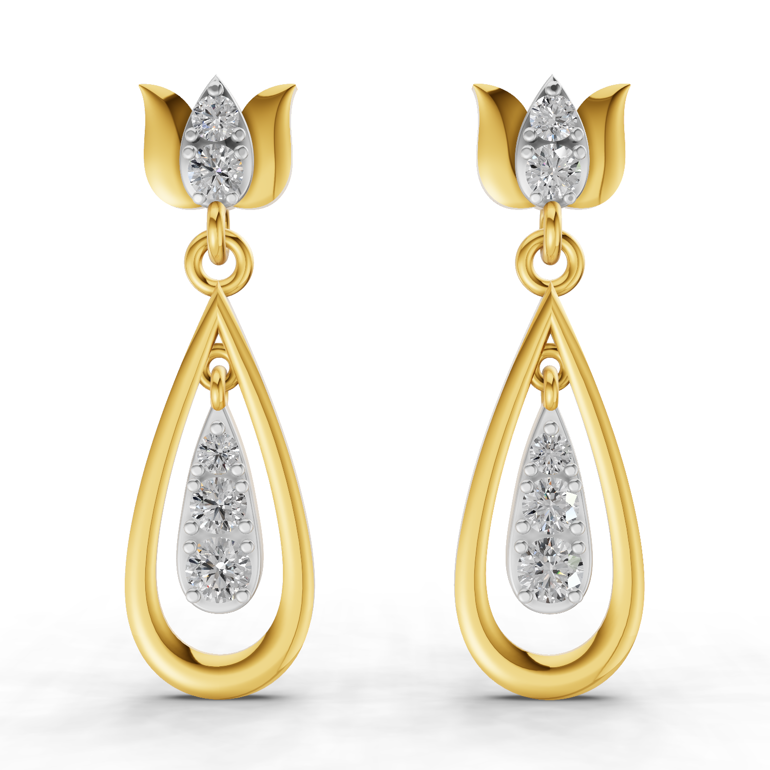 Lab Grown Diamond Earrings 0.46 Carat IGI Certified Round Shape F-G VS | 925 Sterling Silver Yellow Gold Plated Lotus Earrings