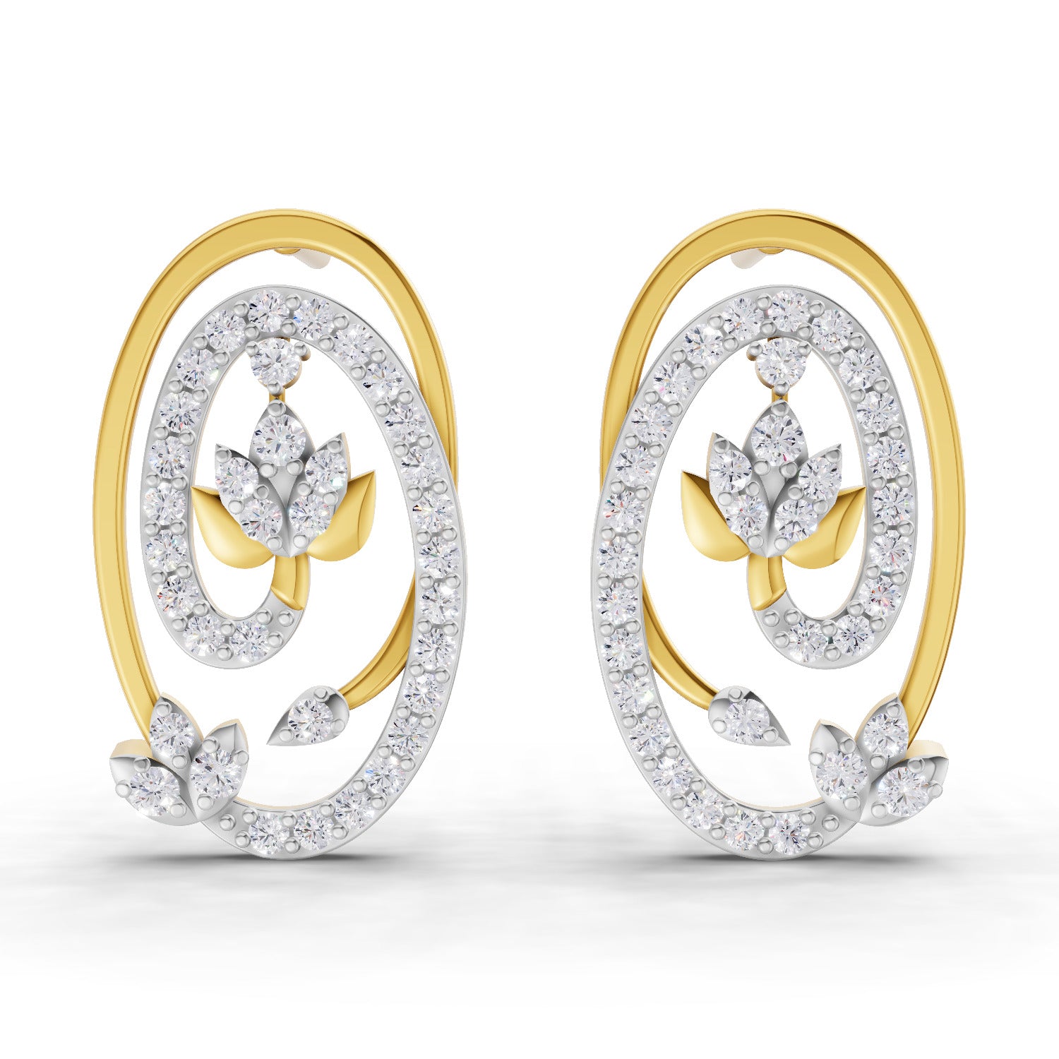 Lab Grown Diamond Earrings 0.76 Carat IGI Certified Round Shape F-G VS Quality| 925 Sterling Silver Gold Plated Woven Diamond Oval Earrings