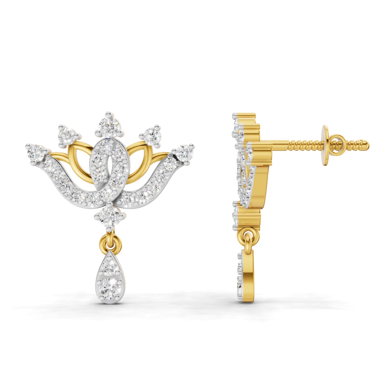 Lab Grown Diamond Earrings 0.67 Carat IGI Certified Round Shape F-G VS Quality| 925 Sterling Silver Gold Plated Diamond Crown Drops Earrings
