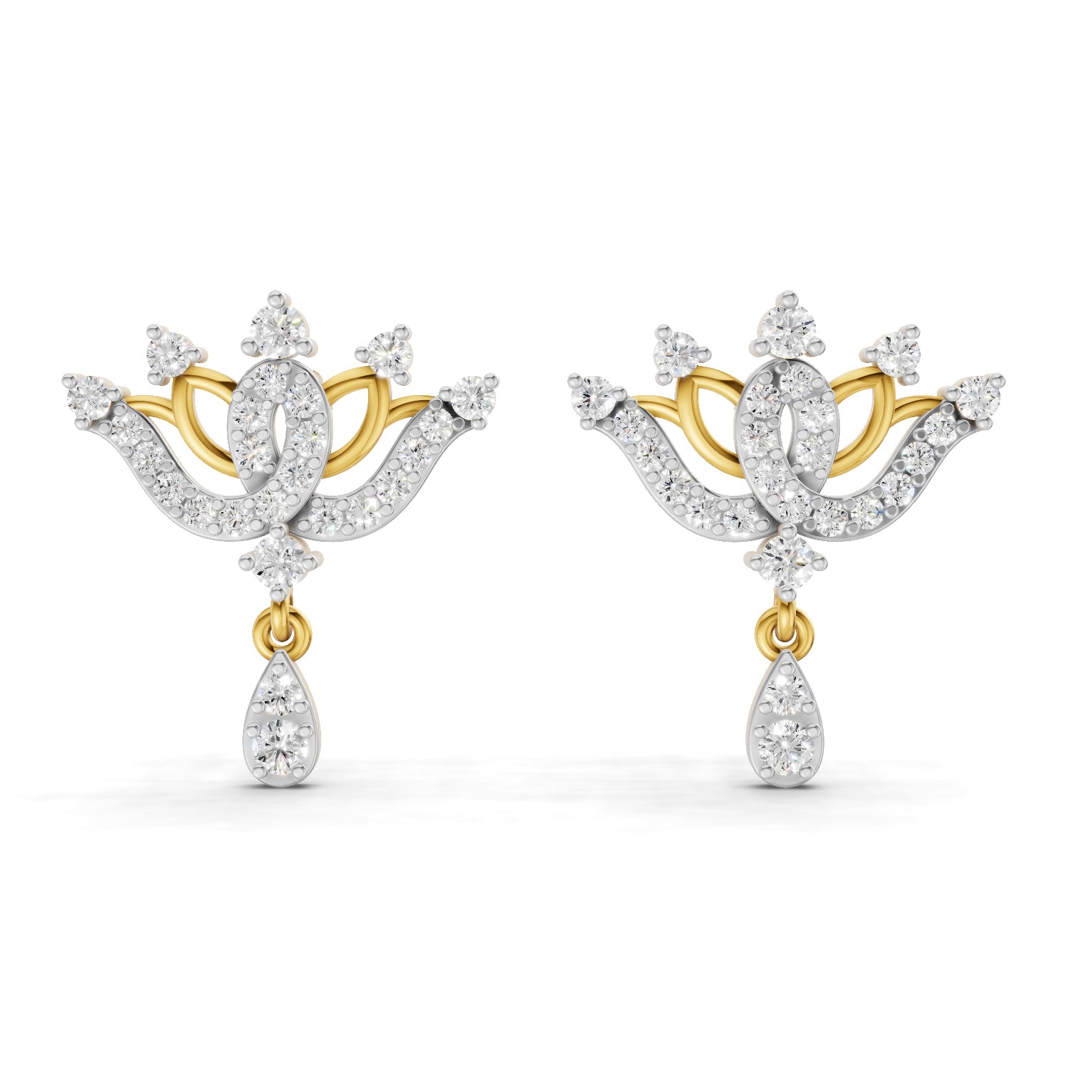 Lab Grown Diamond Earrings 0.67 Carat IGI Certified Round Shape F-G VS Quality| 925 Sterling Silver Gold Plated Diamond Crown Drops Earrings