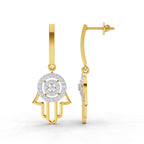 Lab Grown Diamond Earrings 0.58 Carat IGI Certified Round Shape 925 Sterling Silver Gold Plated Hamsa Hand Drop Earrings