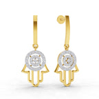 Lab Grown Diamond Earrings 0.58 Carat IGI Certified Round Shape 925 Sterling Silver Gold Plated Hamsa Hand Drop Earrings