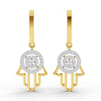 Lab Grown Diamond Earrings 0.58 Carat IGI Certified Round Shape 925 Sterling Silver Gold Plated Hamsa Hand Drop Earrings