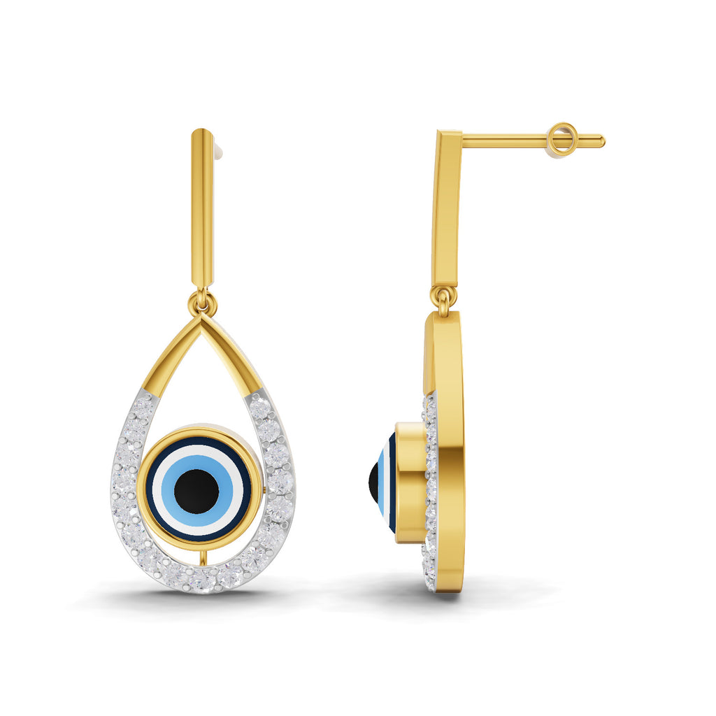 Lab Grown Diamond Earrings 0.69 Carat IGI Certified Round Shape F-G VS | 925 Sterling Silver Yellow Gold Plated Evil Eye Earrings
