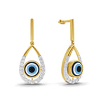 Lab Grown Diamond Earrings 0.69 Carat IGI Certified Round Shape F-G VS | 925 Sterling Silver Yellow Gold Plated Evil Eye Earrings
