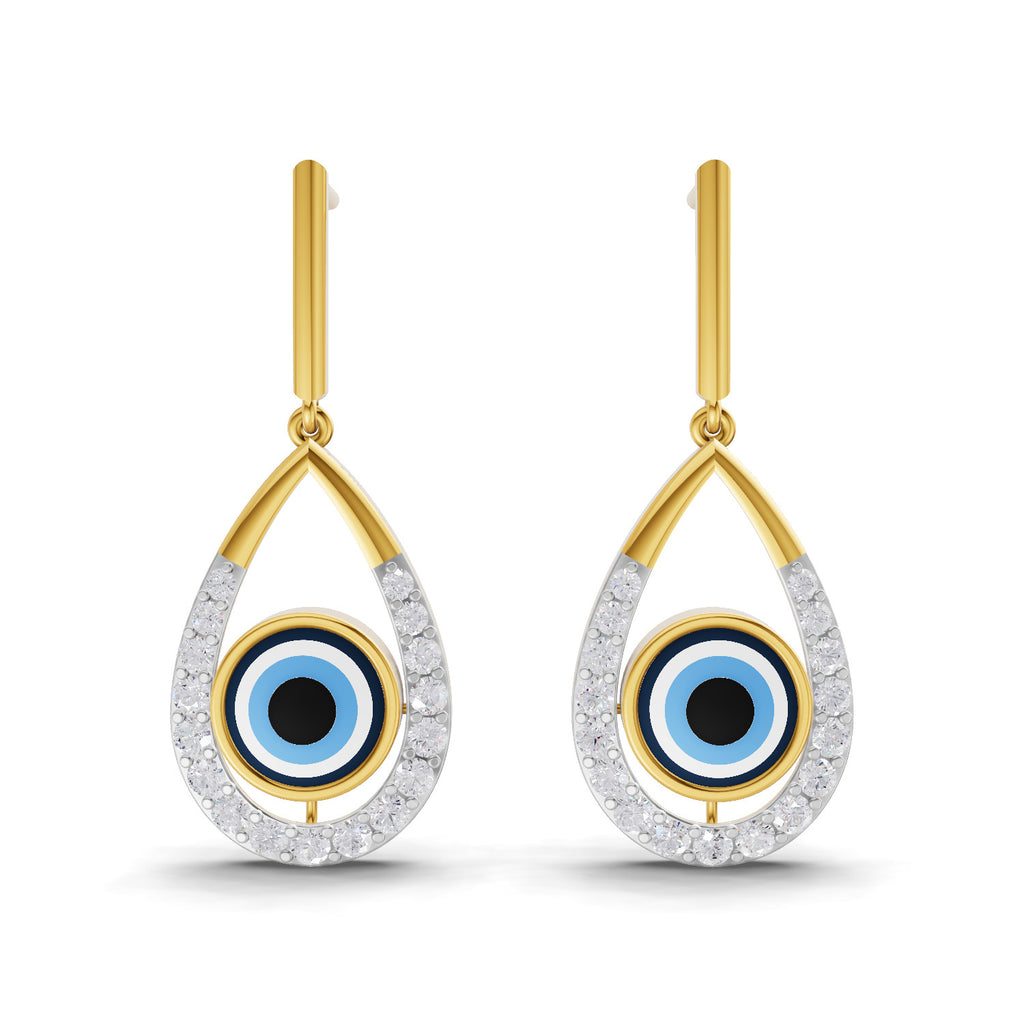 Lab Grown Diamond Earrings 0.69 Carat IGI Certified Round Shape F-G VS | 925 Sterling Silver Yellow Gold Plated Evil Eye Earrings