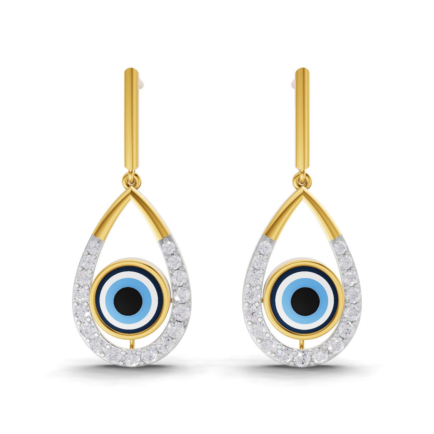 Lab Grown Diamond Earrings 0.69 Carat IGI Certified Round Shape F-G VS | 925 Sterling Silver Yellow Gold Plated Evil Eye Earrings