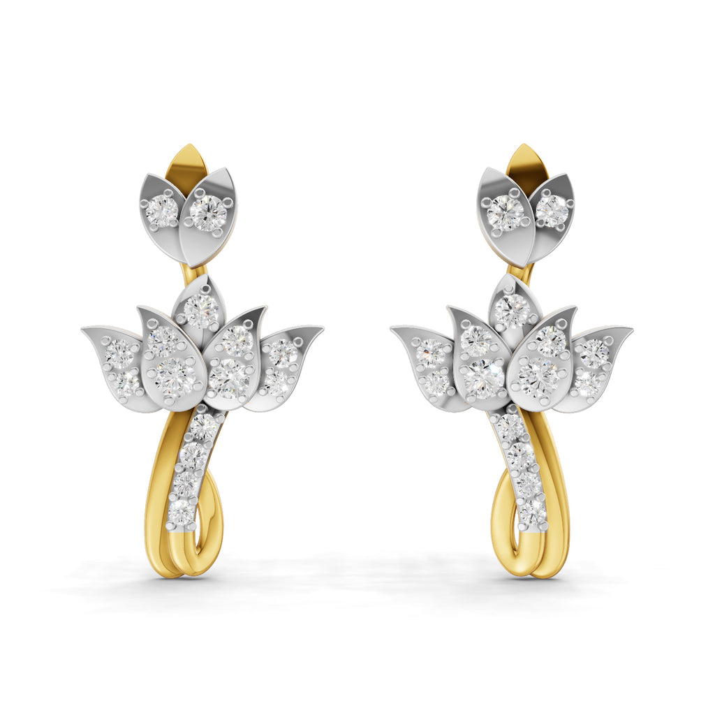 Lab Grown Diamond Earrings 0.56 Carat IGI Certified Round Shape 925 Sterling Silver Gold Plated Lotus Stud Earrings