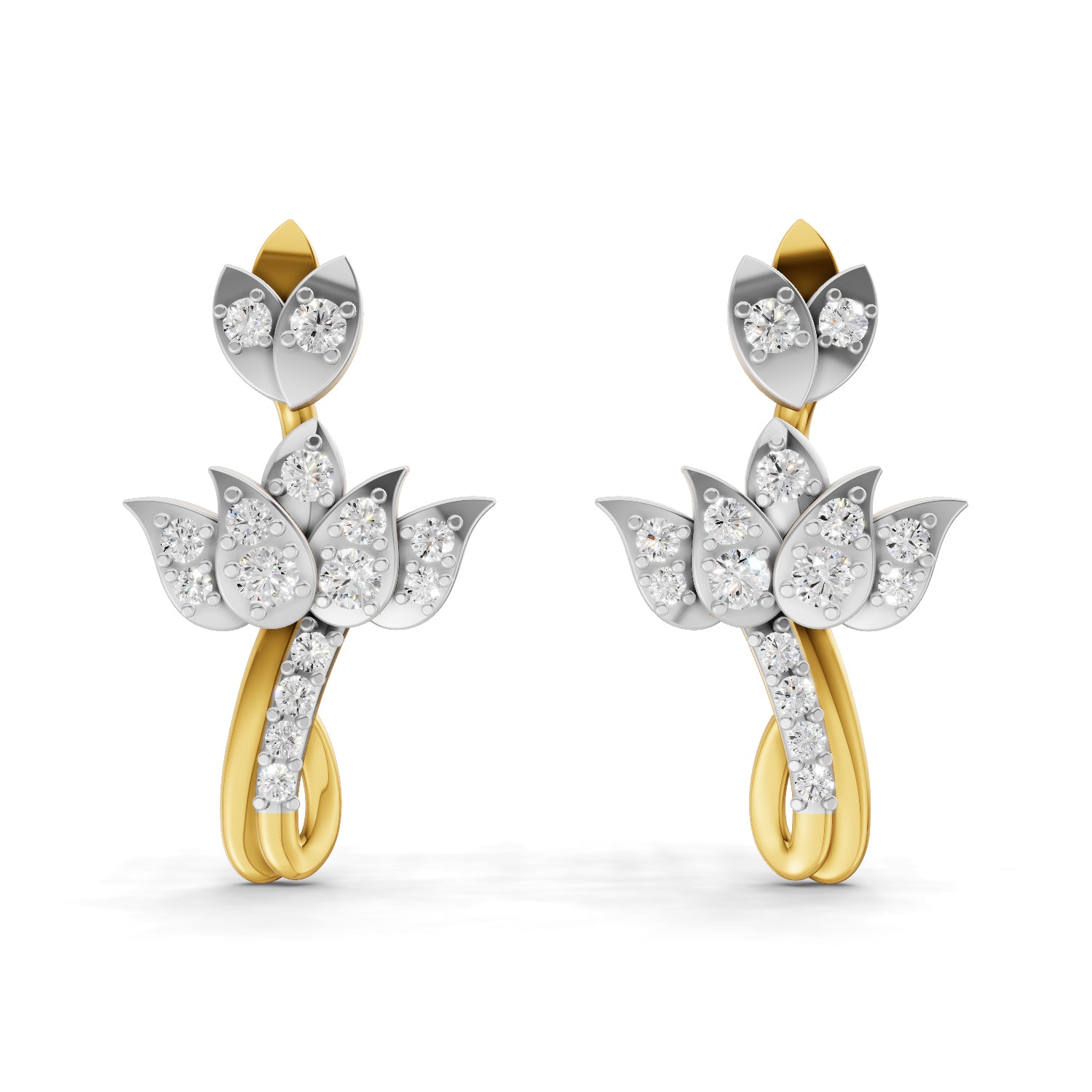 Lab Grown Diamond Earrings 0.56 Carat IGI Certified Round Shape 925 Sterling Silver Gold Plated Lotus Stud Earrings