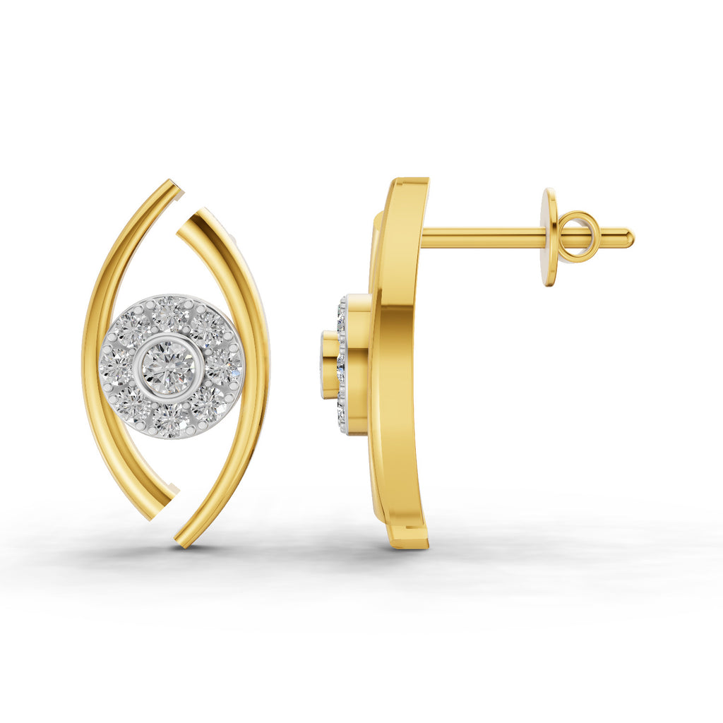 Lab Grown Diamond Earrings 0.36 Carat IGI Certified Round Shape F-G VS | 925 Sterling Silver Yellow Gold Plated Evil Eye Earrings