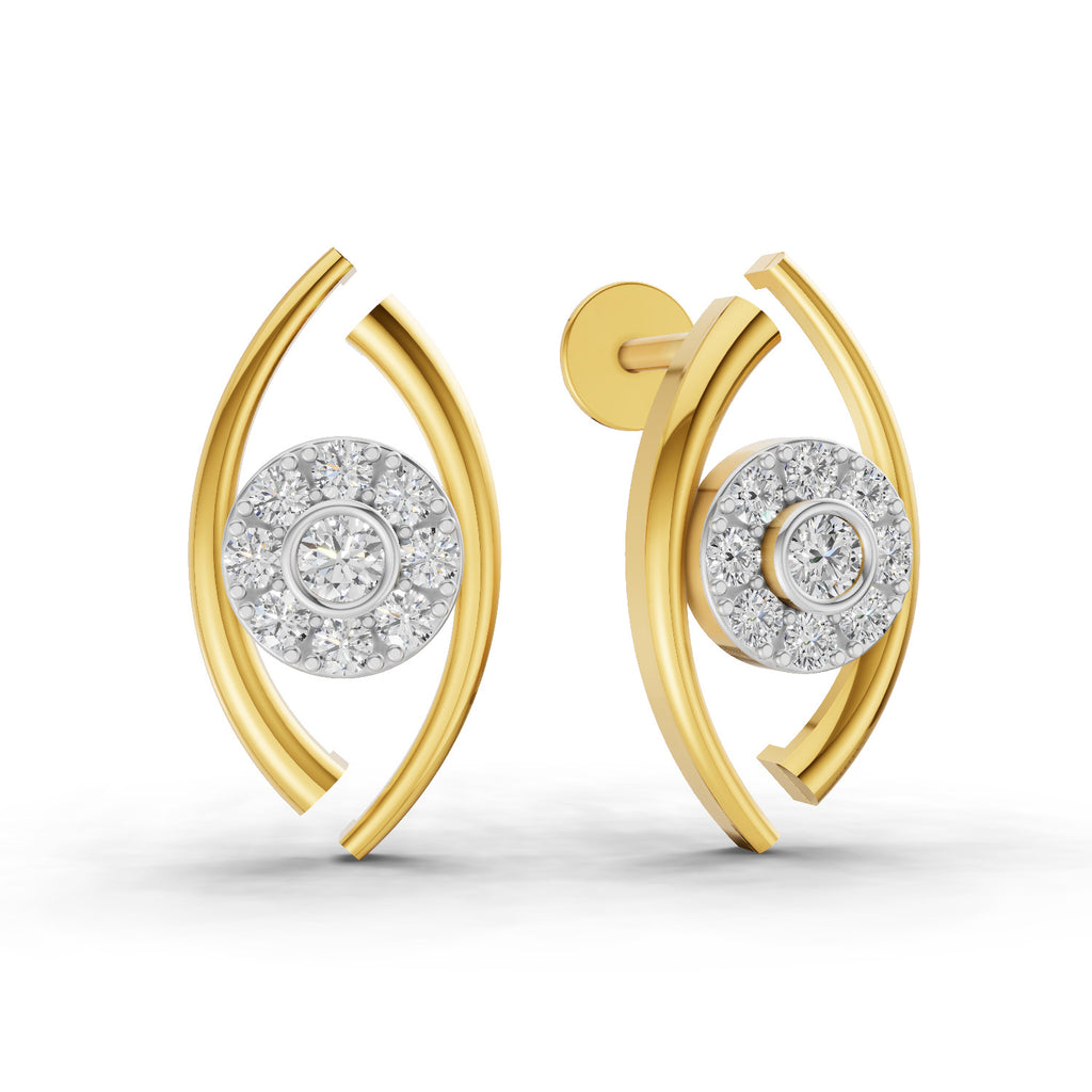 Lab Grown Diamond Earrings 0.36 Carat IGI Certified Round Shape F-G VS | 925 Sterling Silver Yellow Gold Plated Evil Eye Earrings