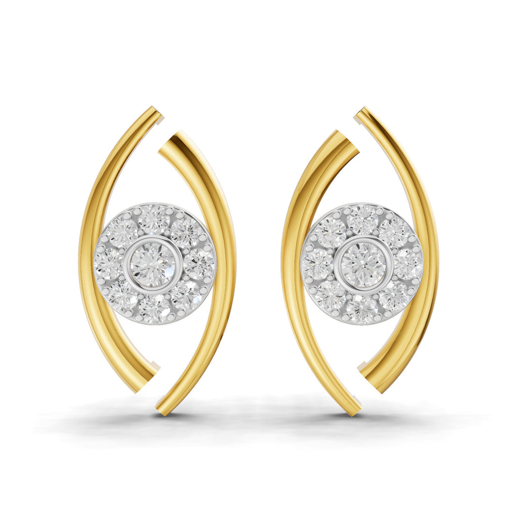 Lab Grown Diamond Earrings 0.36 Carat IGI Certified Round Shape F-G VS | 925 Sterling Silver Yellow Gold Plated Evil Eye Earrings