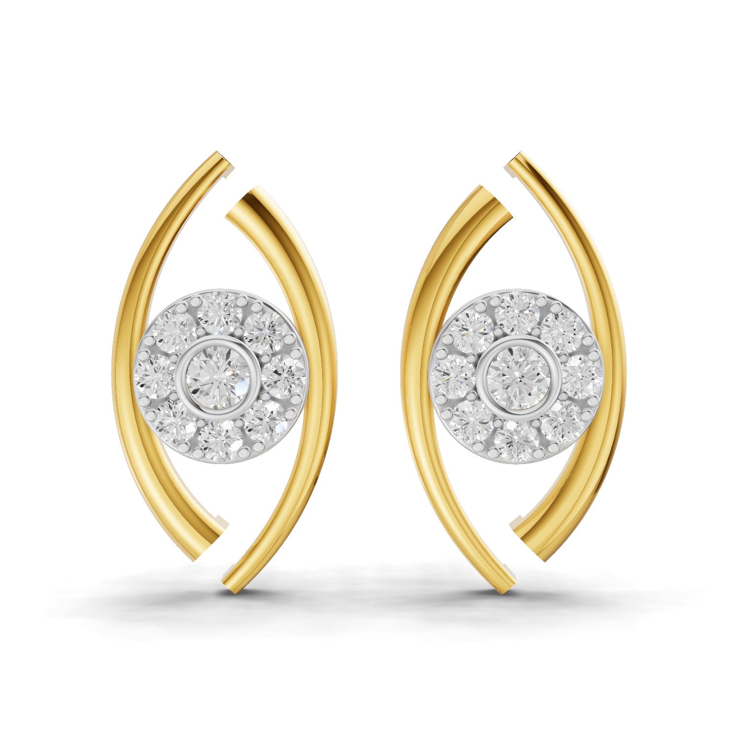 Lab Grown Diamond Earrings 0.36 Carat IGI Certified Round Shape F-G VS | 925 Sterling Silver Yellow Gold Plated Evil Eye Earrings