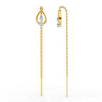 Lab Grown Diamond Earrings 0.07 Carat IGI Certified Round Shape 925 Sterling Silver Yellow Gold Plated Teardrop Threader Earrings