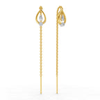 Lab Grown Diamond Earrings 0.07 Carat IGI Certified Round Shape 925 Sterling Silver Yellow Gold Plated Teardrop Threader Earrings