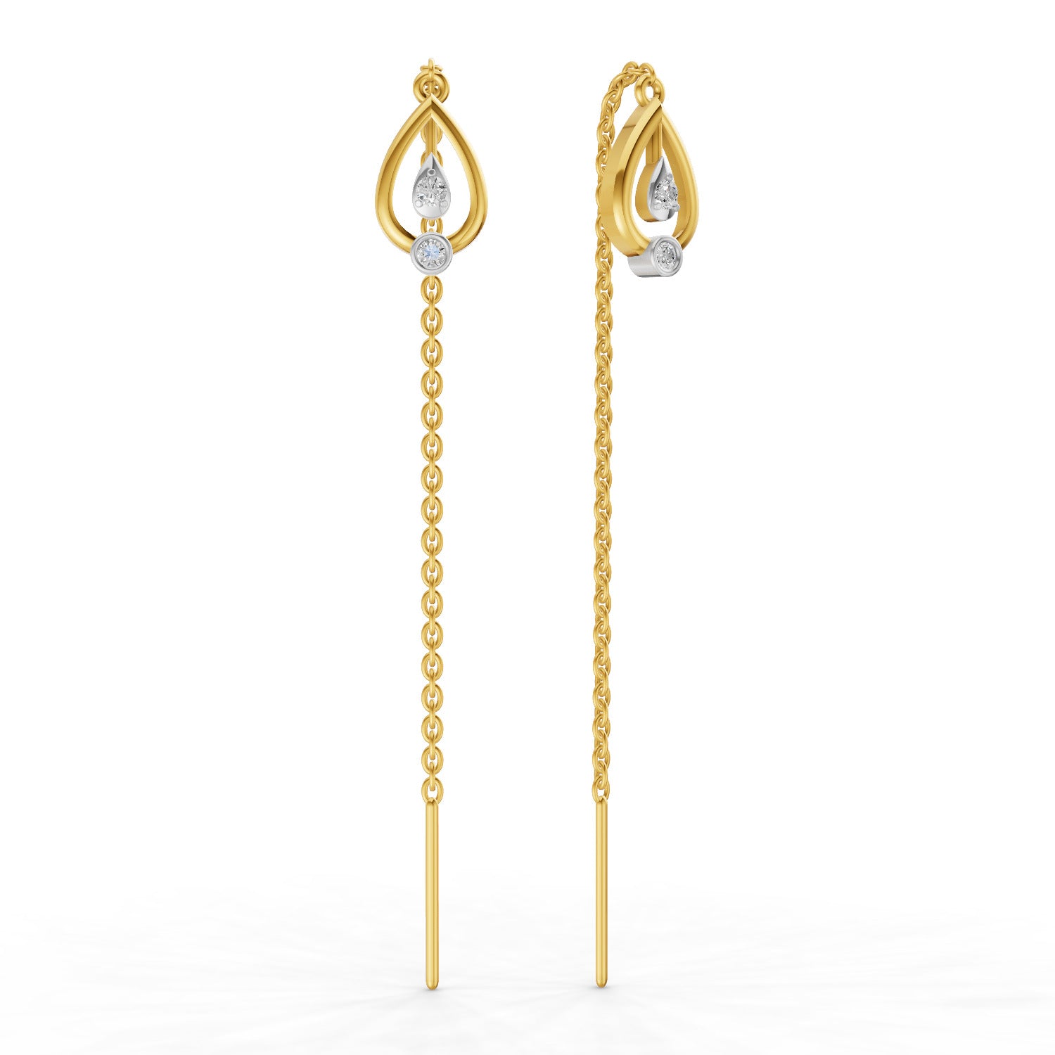 Lab Grown Diamond Earrings 0.07 Carat IGI Certified Round Shape 925 Sterling Silver Yellow Gold Plated Teardrop Threader Earrings