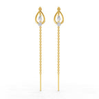 Lab Grown Diamond Earrings 0.07 Carat IGI Certified Round Shape 925 Sterling Silver Yellow Gold Plated Teardrop Threader Earrings