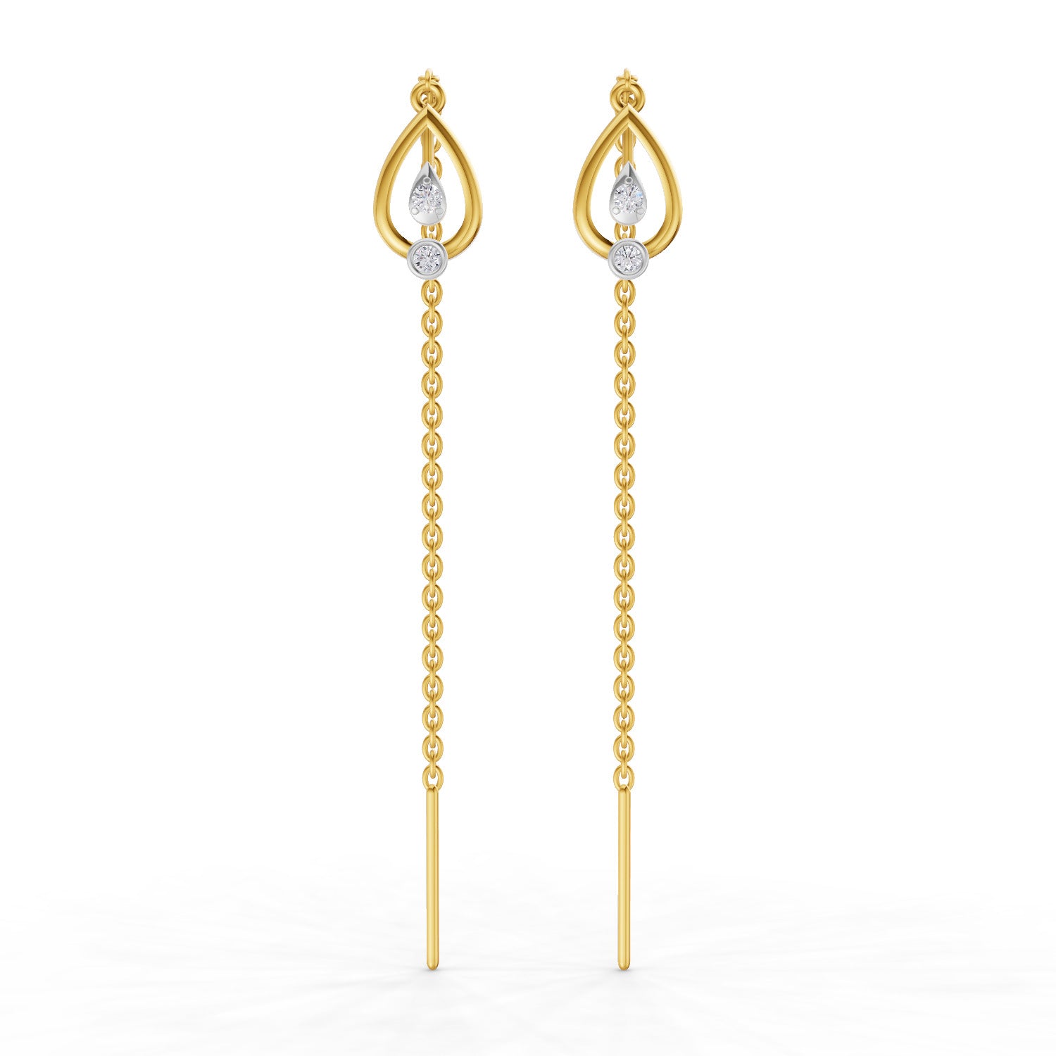 Lab Grown Diamond Earrings 0.07 Carat IGI Certified Round Shape 925 Sterling Silver Yellow Gold Plated Teardrop Threader Earrings