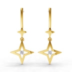 Lab Grown Diamond Earrings 0.07 Carat Round Shape 925 Sterling Silver Gold Plated Star Drop Earrings