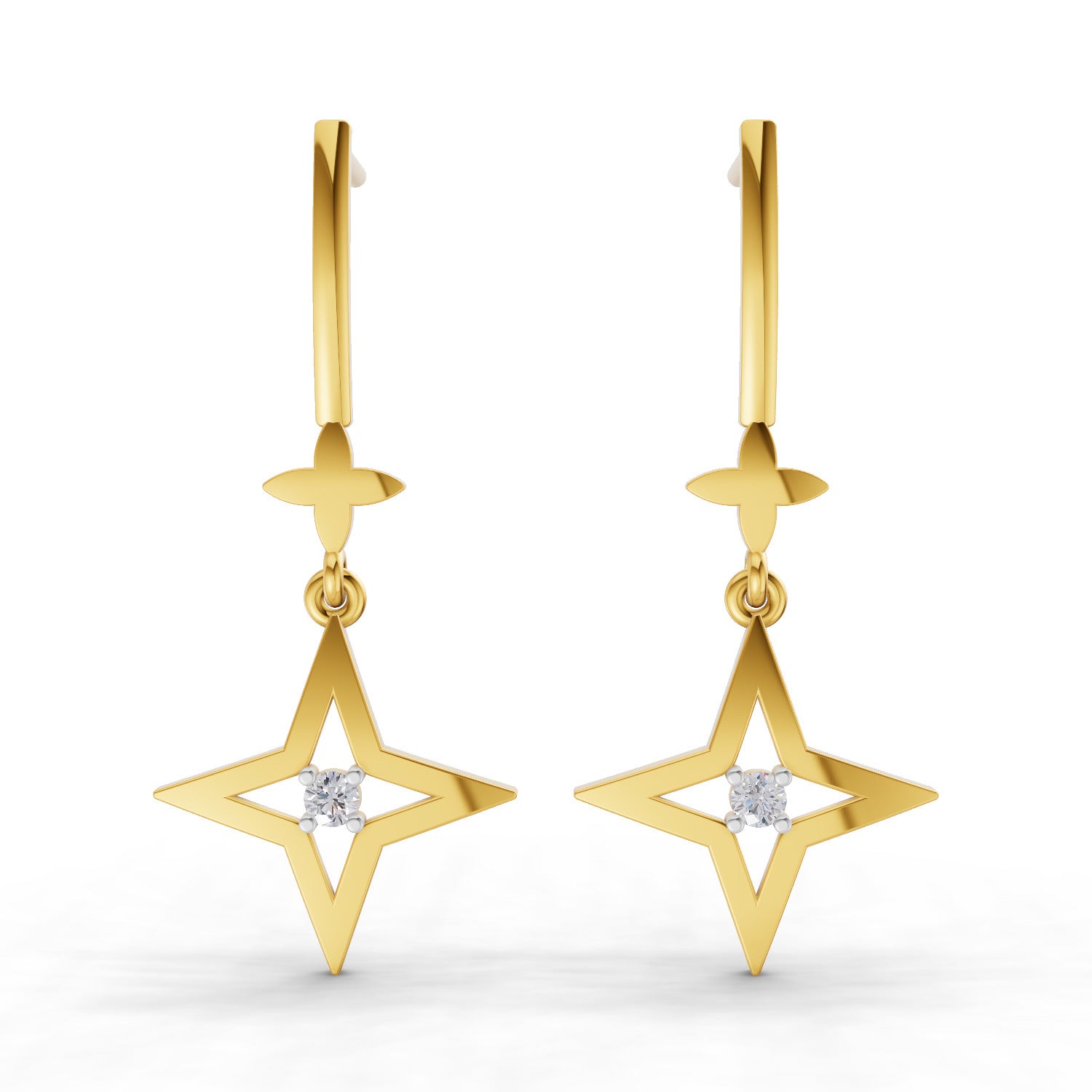 Lab Grown Diamond Earrings 0.07 Carat Round Shape 925 Sterling Silver Gold Plated Star Drop Earrings