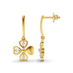 Lab Grown Diamond Earrings 0.08 Carat Round Shape 925 Sterling Silver Gold Plated Floral Drop Earrings
