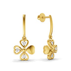 Lab Grown Diamond Earrings 0.08 Carat Round Shape 925 Sterling Silver Gold Plated Floral Drop Earrings
