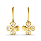 Lab Grown Diamond Earrings 0.08 Carat Round Shape 925 Sterling Silver Gold Plated Floral Drop Earrings