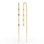 Lab Grown Diamond Earrings 0.07 Carat Round Shape 925 Sterling Silver Yellow Gold Plated Fancy Threader Earrings