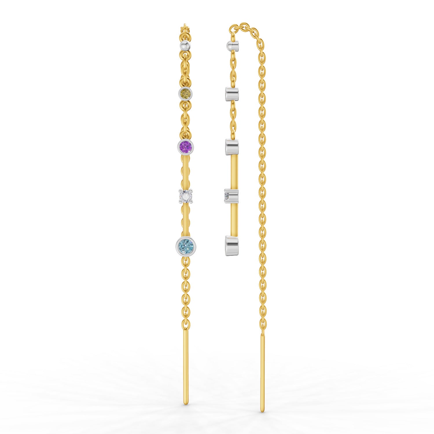 Lab Grown Diamond Earrings 0.07 Carat Round Shape 925 Sterling Silver Yellow Gold Plated Fancy Threader Earrings