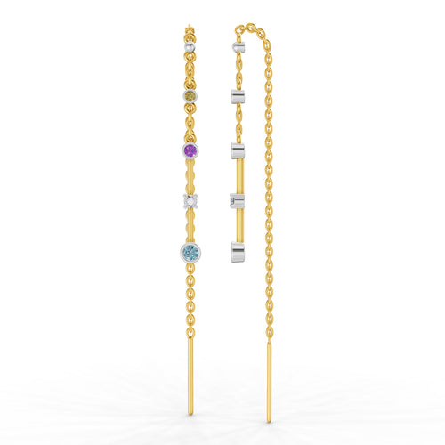 Lab Grown Diamond Earrings 0.07 Carat Round Shape 925 Sterling Silver Yellow Gold Plated Fancy Threader Earrings