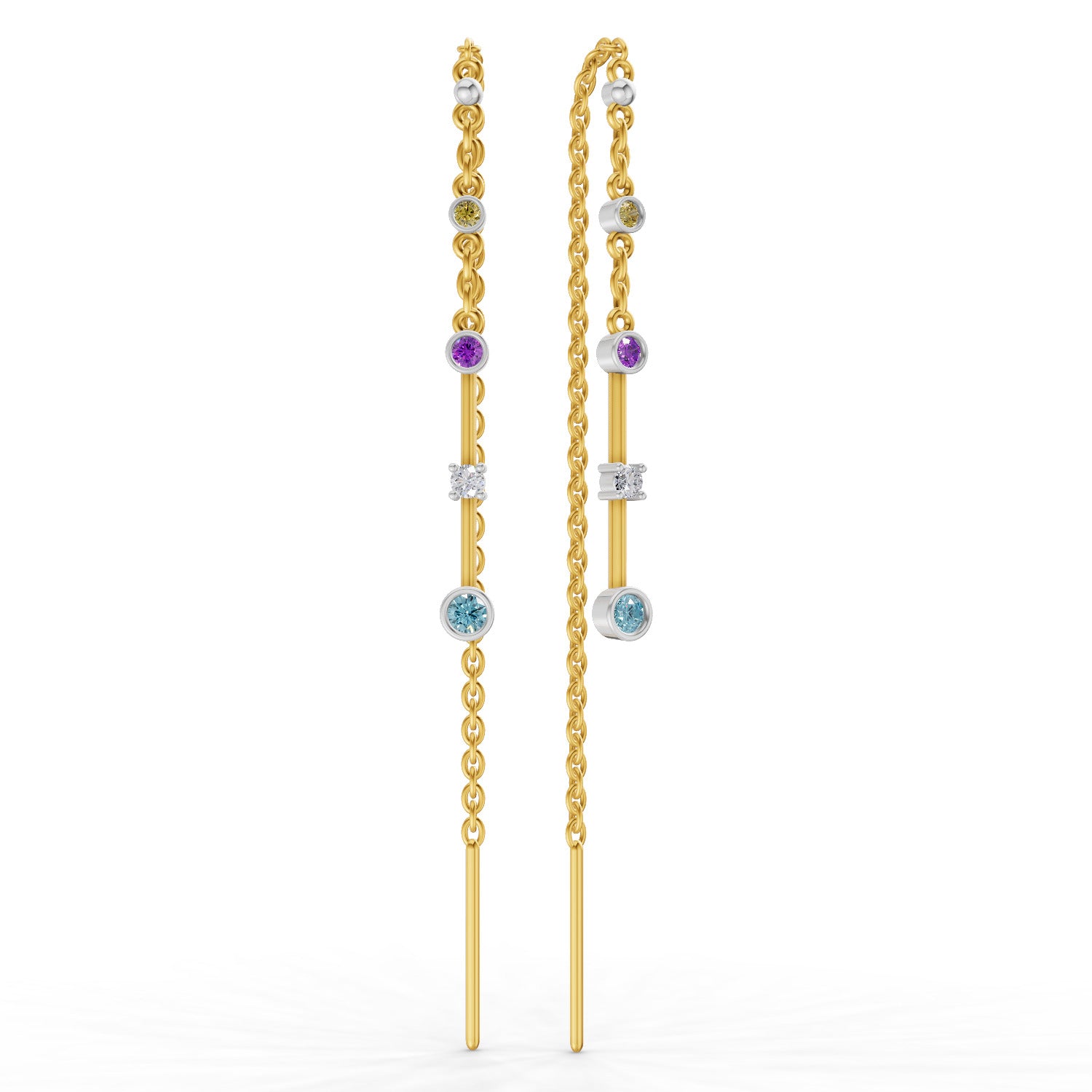 Lab Grown Diamond Earrings 0.07 Carat Round Shape 925 Sterling Silver Yellow Gold Plated Fancy Threader Earrings