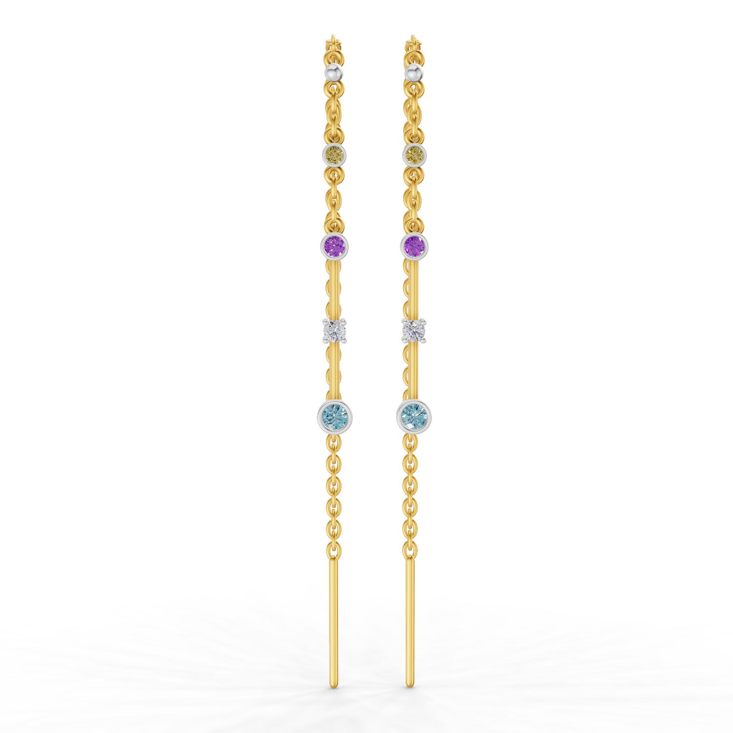 Lab Grown Diamond Earrings 0.07 Carat Round Shape 925 Sterling Silver Yellow Gold Plated Fancy Threader Earrings