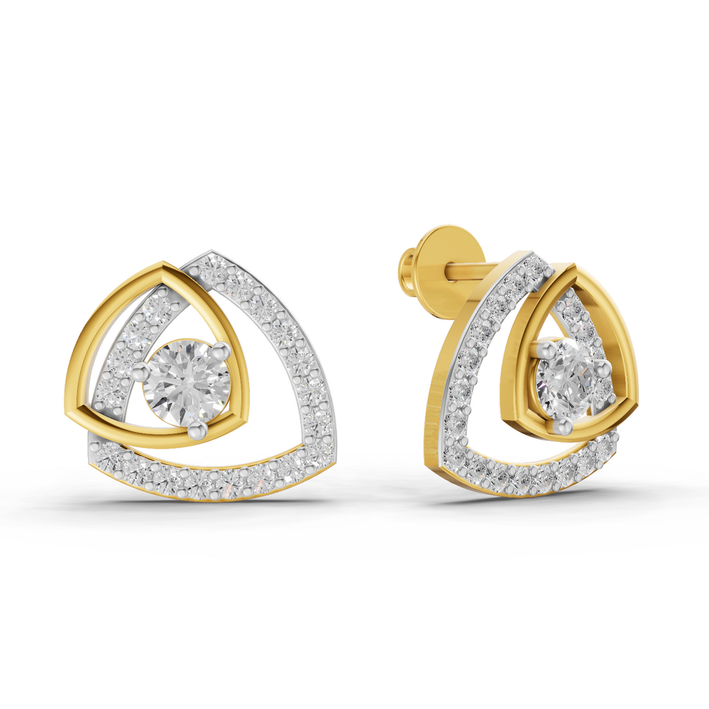 Lab Grown Diamond Earrings 1.19 Carat IGI Certified Round Shape F-G VS Quality| 925 Sterling Silver Gold Plated Diamond Triangle Earrings