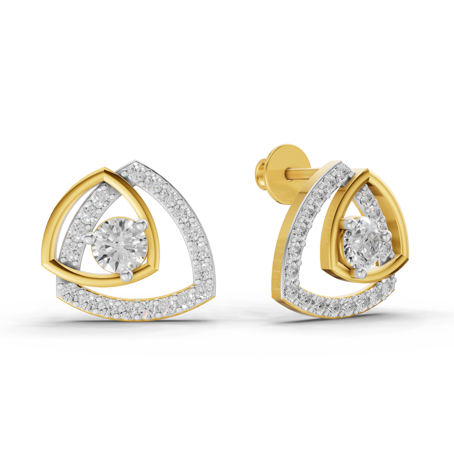 Lab Grown Diamond Earrings 1.19 Carat IGI Certified Round Shape F-G VS Quality| 925 Sterling Silver Gold Plated Diamond Triangle Earrings