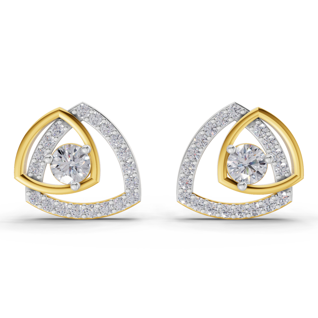 Lab Grown Diamond Earrings 1.19 Carat IGI Certified Round Shape F-G VS Quality| 925 Sterling Silver Gold Plated Diamond Triangle Earrings