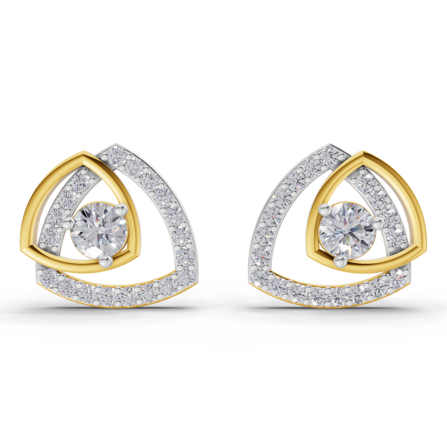 Lab Grown Diamond Earrings 1.19 Carat IGI Certified Round Shape F-G VS Quality| 925 Sterling Silver Gold Plated Diamond Triangle Earrings