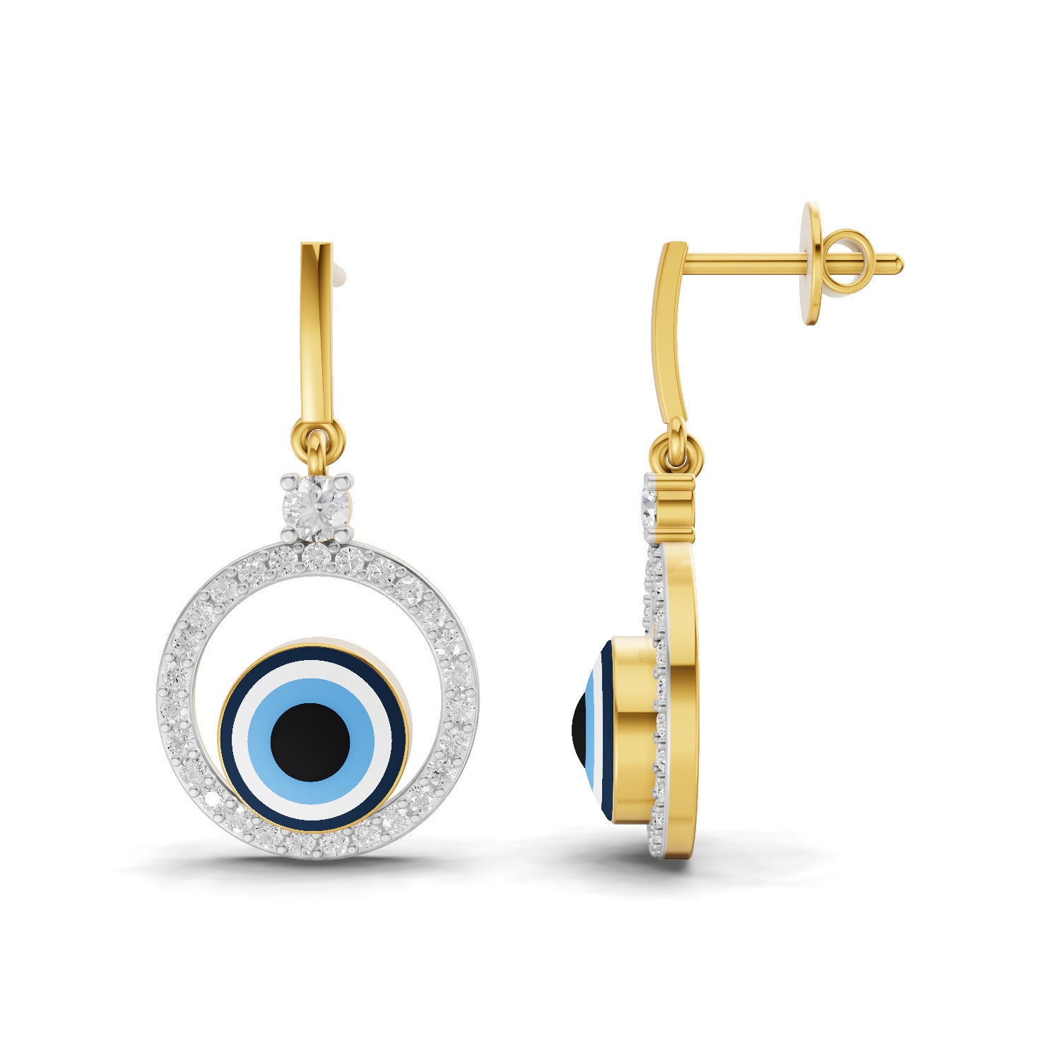 Lab Grown Diamond Earrings 0.71 Carat IGI Certified Round Shape 925 Sterling Silver Gold Plated Evil Eye Dangle Earrings