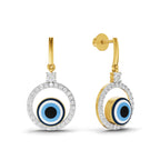 Lab Grown Diamond Earrings 0.71 Carat IGI Certified Round Shape 925 Sterling Silver Gold Plated Evil Eye Dangle Earrings