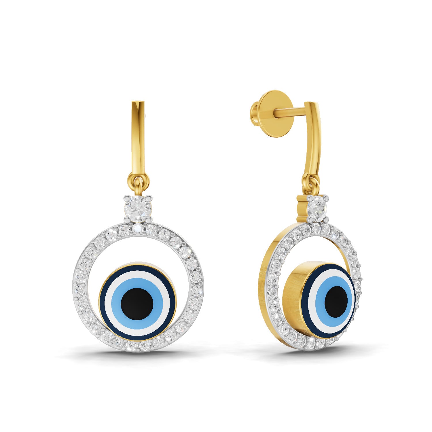 Lab Grown Diamond Earrings 0.71 Carat IGI Certified Round Shape 925 Sterling Silver Gold Plated Evil Eye Dangle Earrings