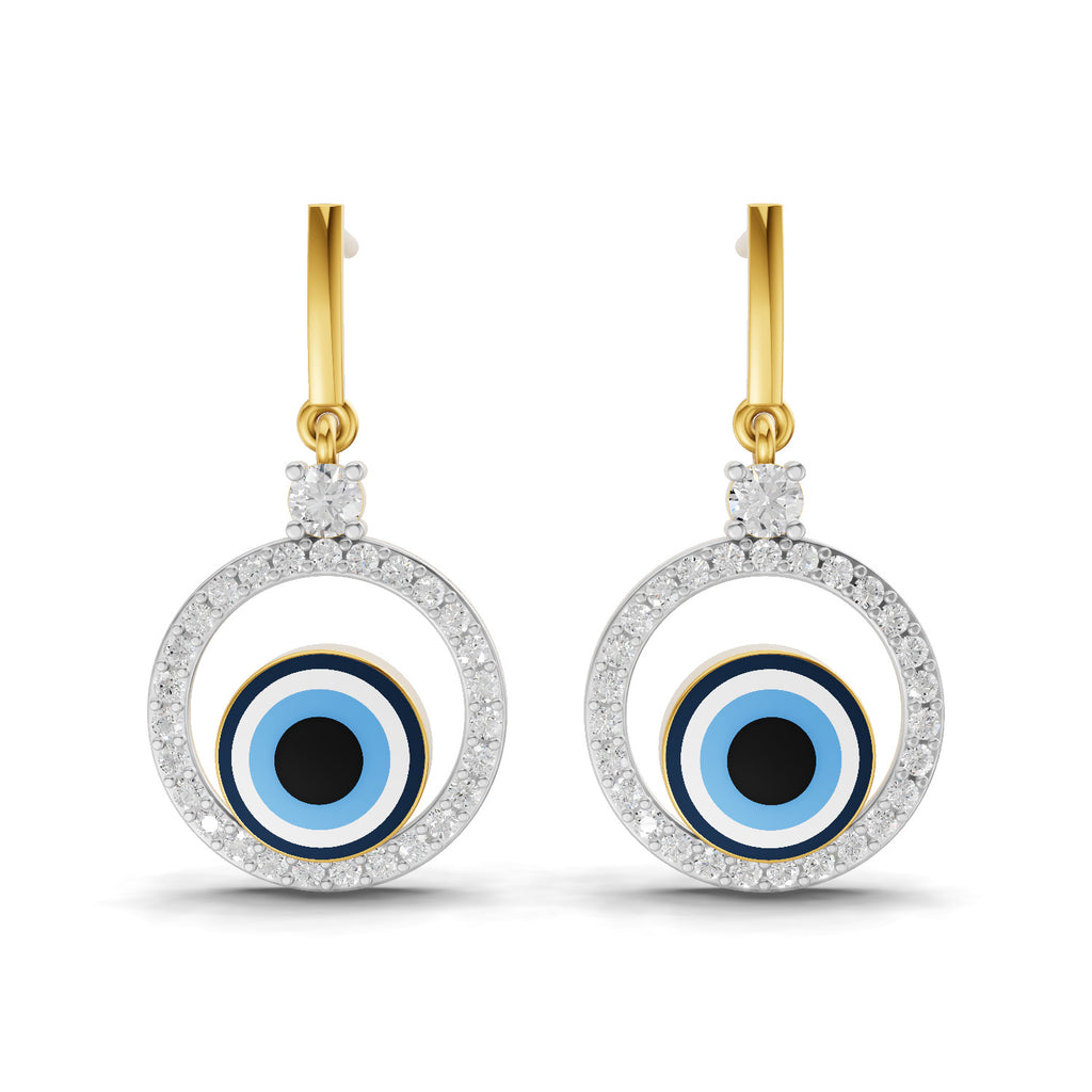 Lab Grown Diamond Earrings 0.71 Carat IGI Certified Round Shape 925 Sterling Silver Gold Plated Evil Eye Dangle Earrings