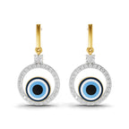 Lab Grown Diamond Earrings 0.71 Carat IGI Certified Round Shape 925 Sterling Silver Gold Plated Evil Eye Dangle Earrings