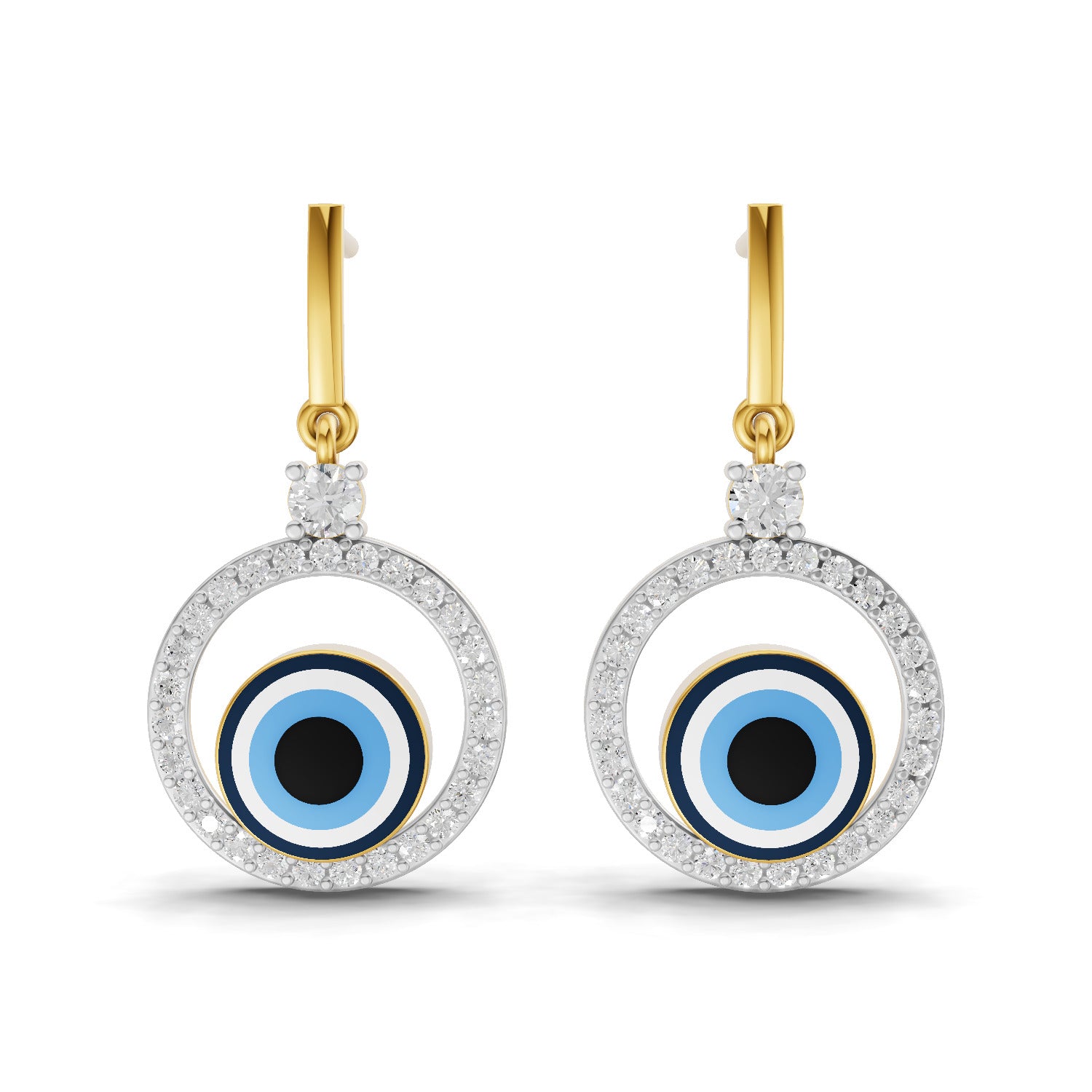 Lab Grown Diamond Earrings 0.71 Carat IGI Certified Round Shape 925 Sterling Silver Gold Plated Evil Eye Dangle Earrings