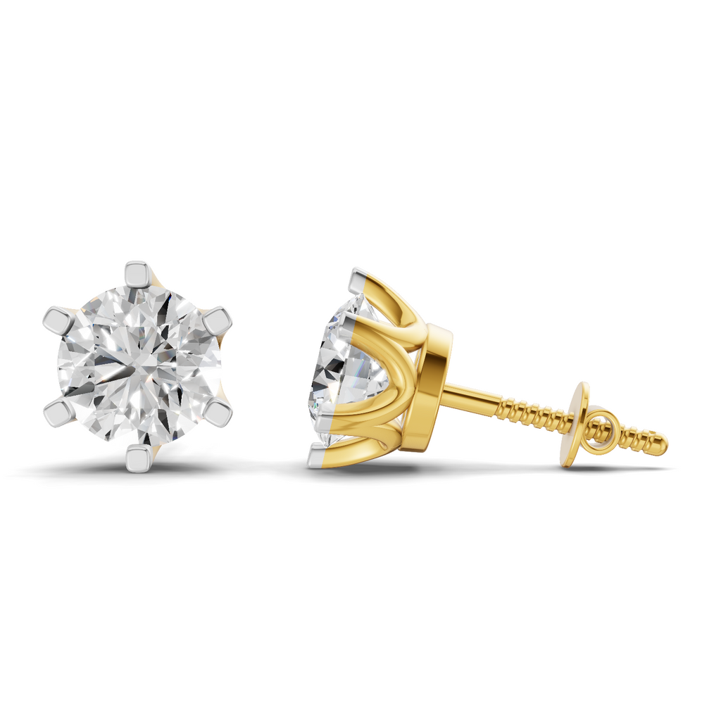 Lab Grown Diamond Earrings 3 Carat IGI Certified Round Shape F-G VS Quality| 925 Sterling Silver Gold Plated Diamond Six Prong Solitaire Earrings
