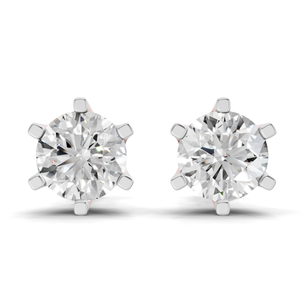 Lab Grown Diamond Earrings 3 Carat IGI Certified Round Shape F-G VS Quality| 925 Sterling Silver Gold Plated Diamond Six Prong Solitaire Earrings